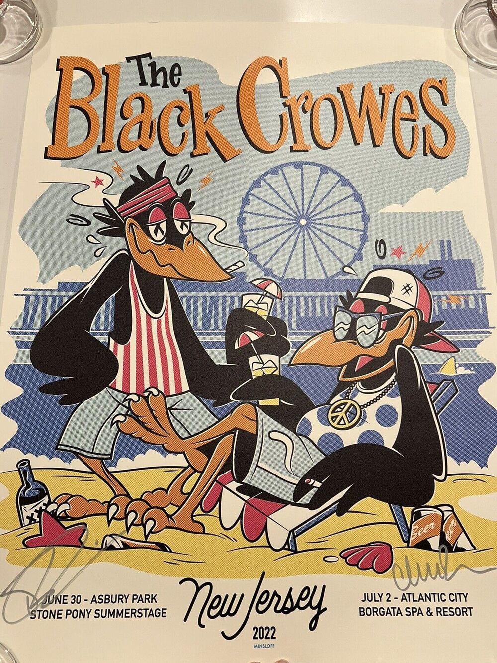 AUTOGRAPHED BLACK CROWES Asbury Park Atlantic City NJ 2022 Screen Print Poster